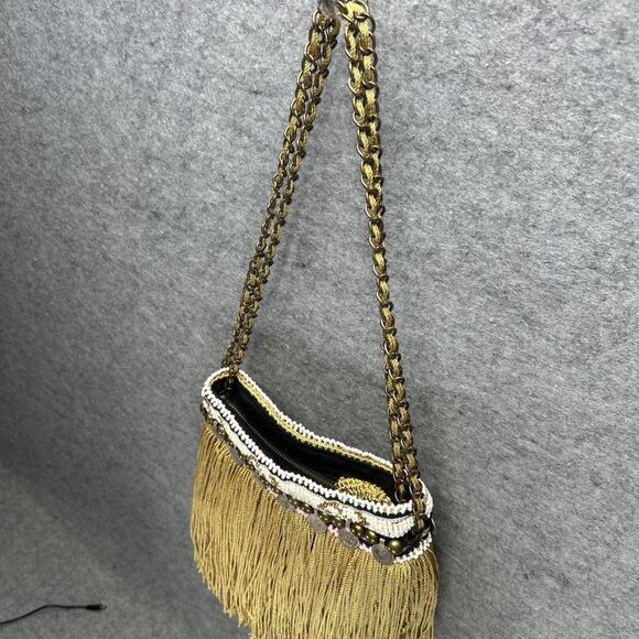 Elliot Mann NY Firefly Handbag Crossbody Beaded Gold Fringe Coins Studs Boho - Picture 8 of 10